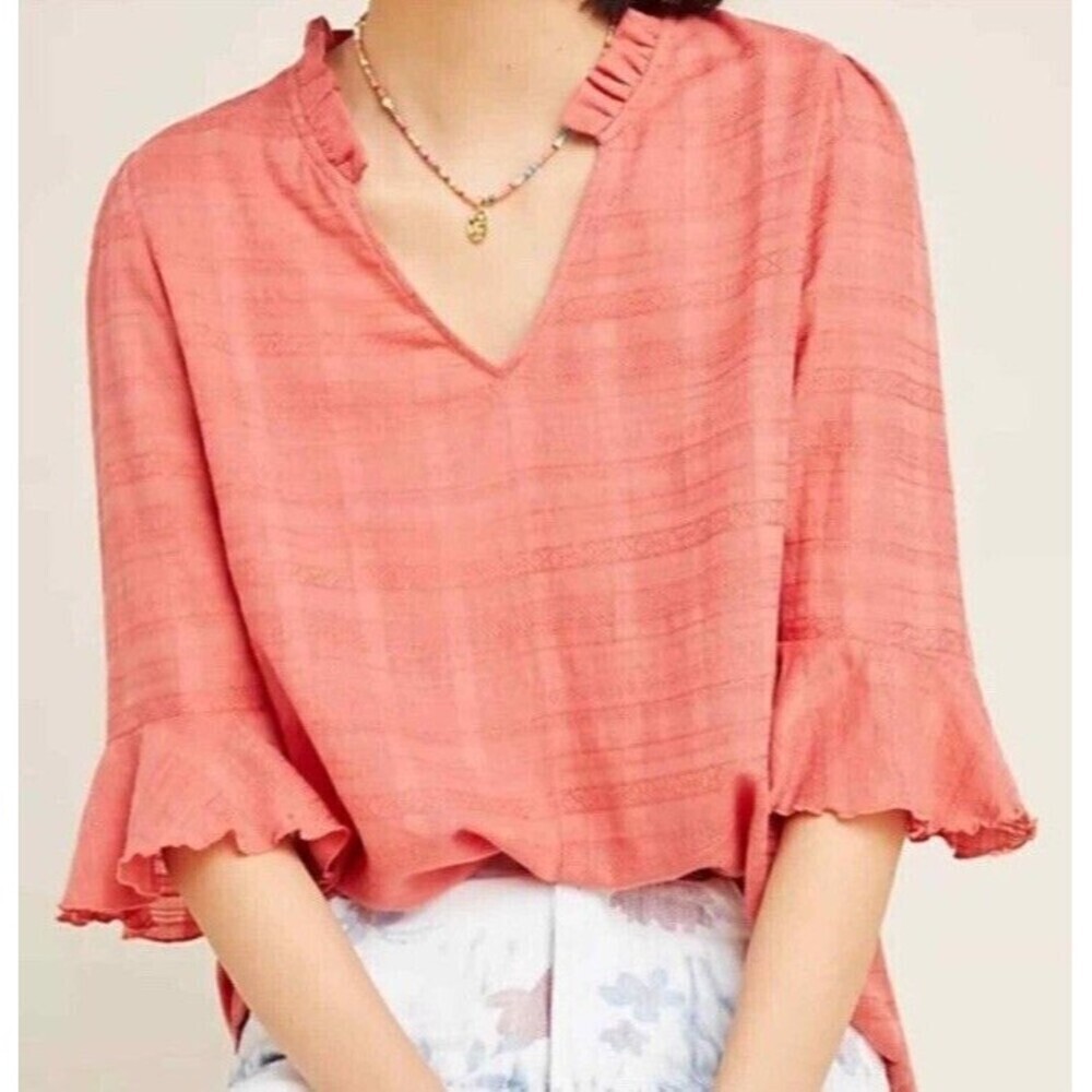 NWT Anthropologie Dolan Left Coast Tandy Ruffle‎ Top Coral Size XS​​​​